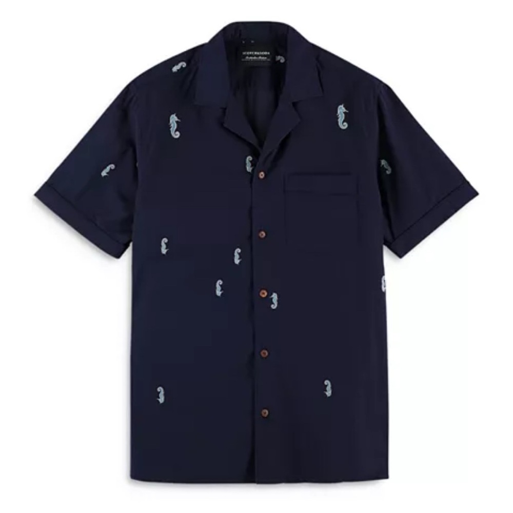 Scotch & Soda Navy Blue SS Seahorse Casual Button Down Shirt Size: Medium - Picture 1 of 4